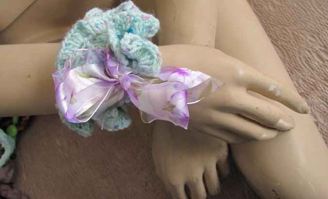 large image of art item: accessory – bracelet crochet cyan ribbon purple