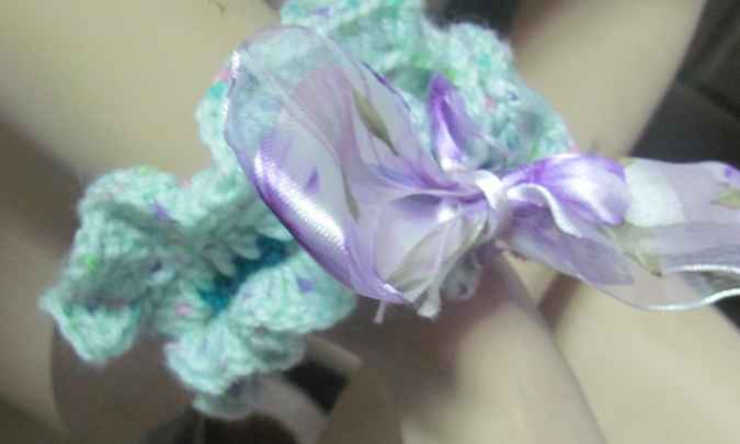 large image of art item: accessory – bracelet crochet cyan ribbon purple