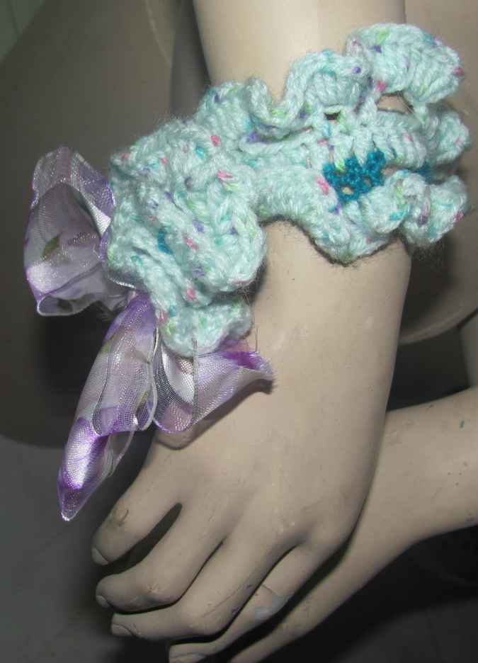 large image of art item: accessory – bracelet crochet cyan ribbon purple