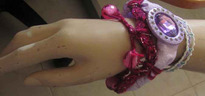 large image of art item: accessory – bracelet pink purple ribbon gem purple