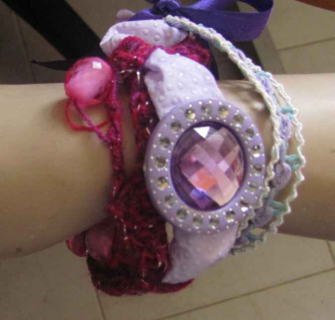 large image of art item: accessory – bracelet pink purple ribbon gem purple