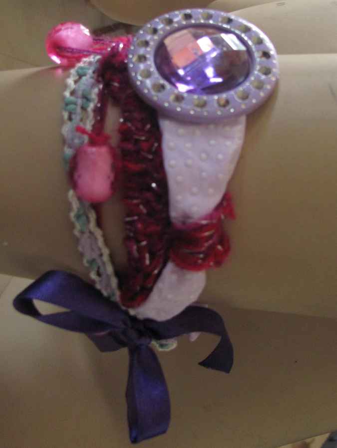 large image of art item: accessory – bracelet pink purple ribbon gem purple