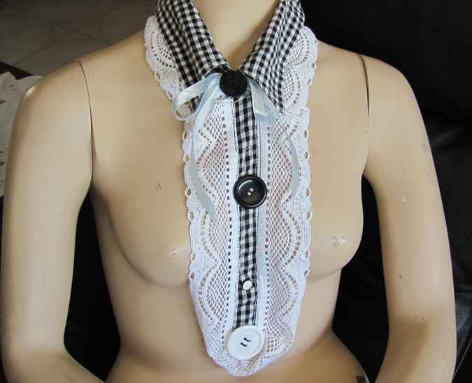 large image of art item: accessory – collar white black with button black