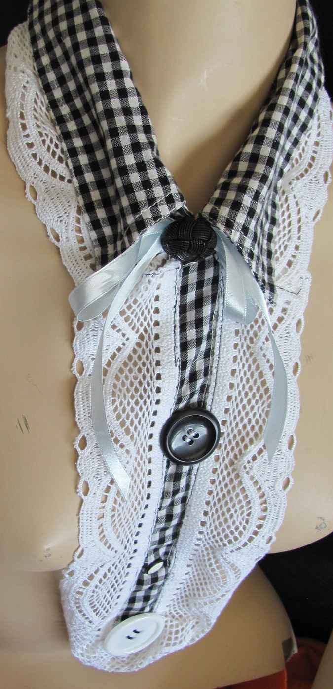 large image of art item: accessory – collar white black with button black