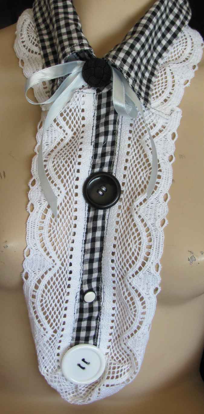 large image of art item: accessory – collar white black with button black