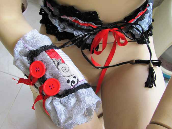 large image of art item: accessory – combo belt bracelet black white red