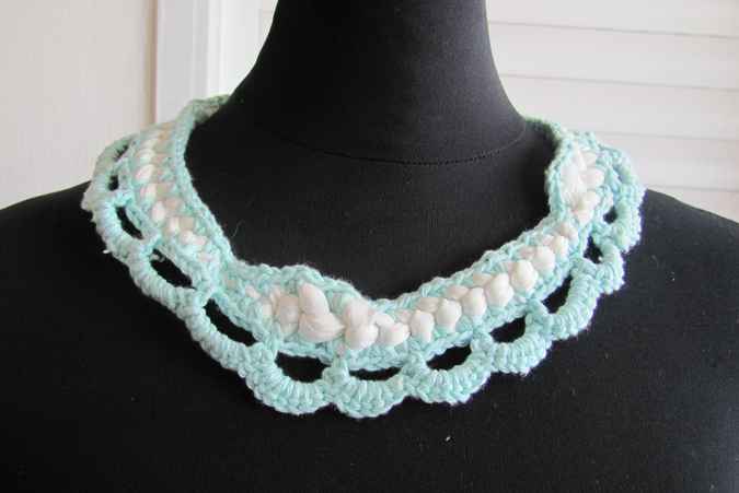 large image of art item: accessory – crochet cyan white button cyan