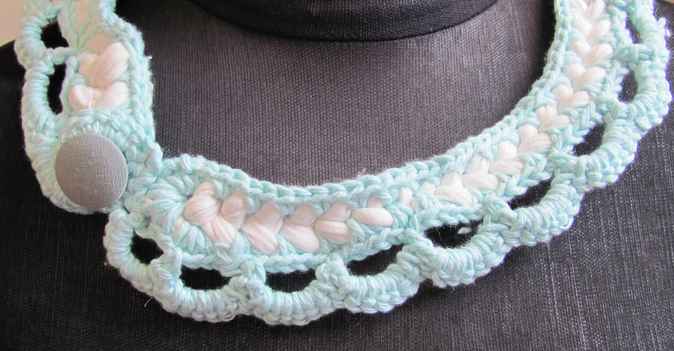 large image of art item: accessory – crochet cyan white button cyan