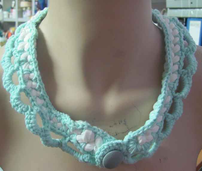 large image of art item: accessory – crochet cyan white button cyan