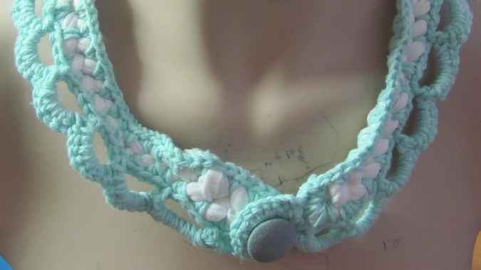 large image of art item: accessory – crochet cyan white button cyan