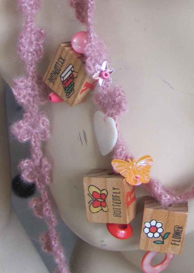 large image of art item: accessory – necklace crochet pink cubes wooden