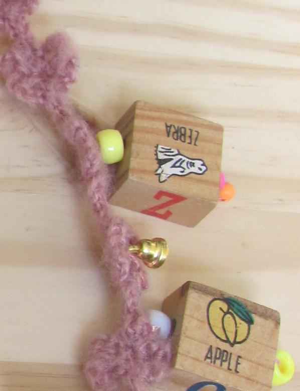 large image of art item: accessory – necklace crochet pink cubes wooden