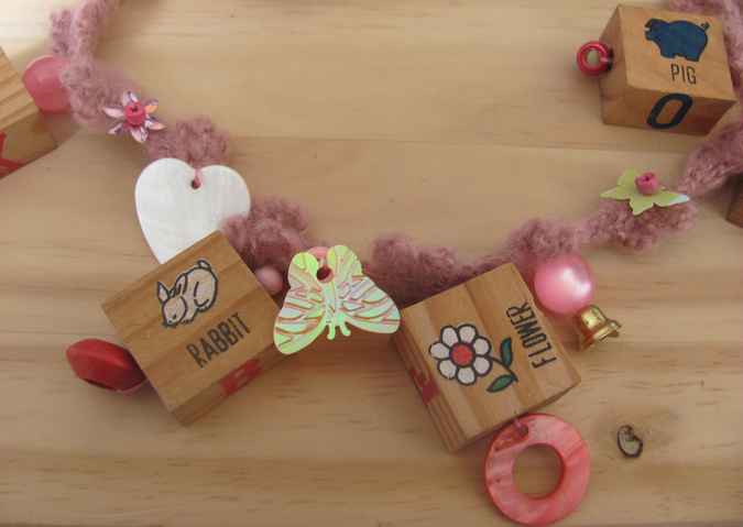 large image of art item: accessory – necklace crochet pink cubes wooden