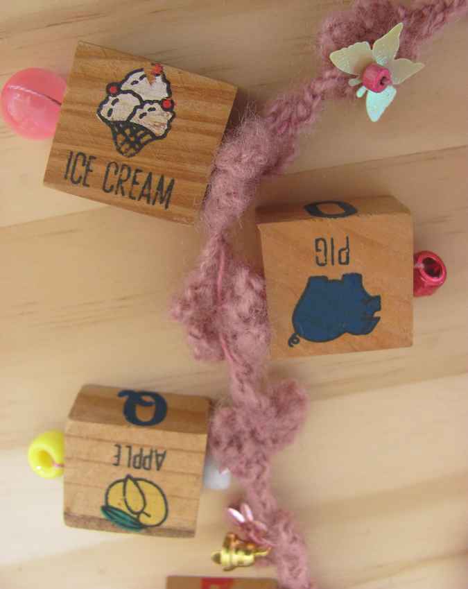large image of art item: accessory – necklace crochet pink cubes wooden