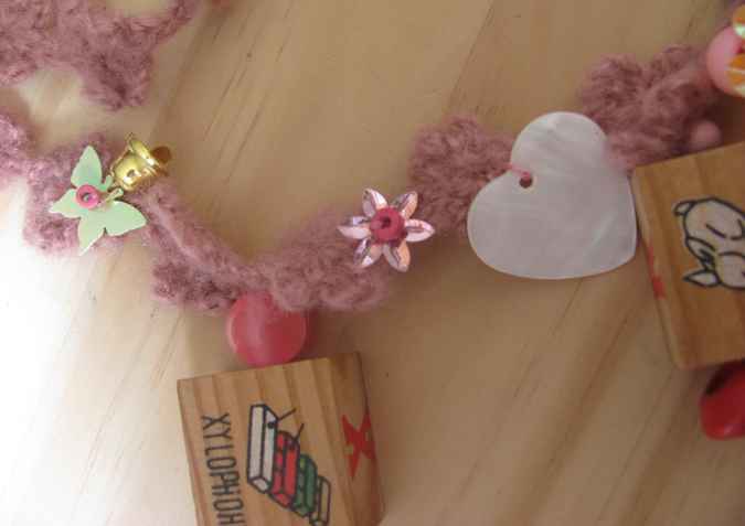 large image of art item: accessory – necklace crochet pink cubes wooden