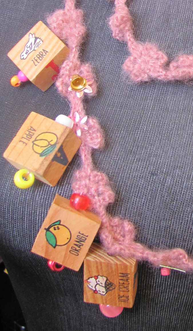 large image of art item: accessory – necklace crochet pink cubes wooden
