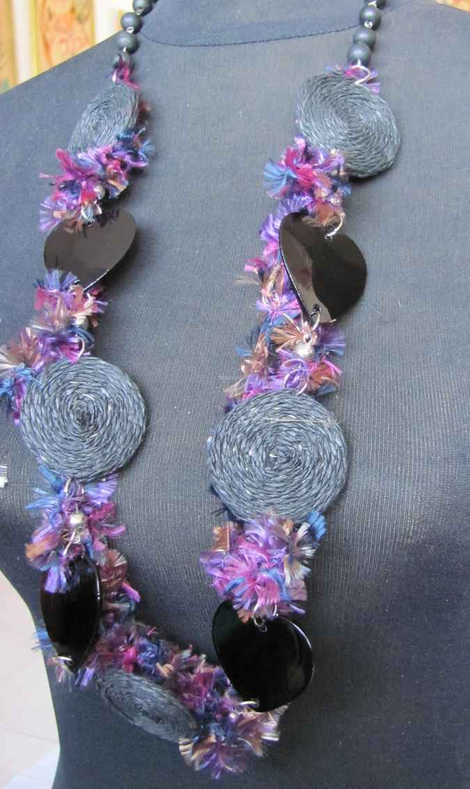 large image of art item: accessory – necklace colorful discs black
