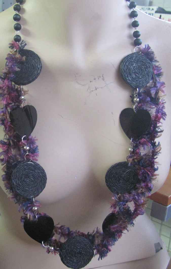 large image of art item: accessory – necklace colorful discs black