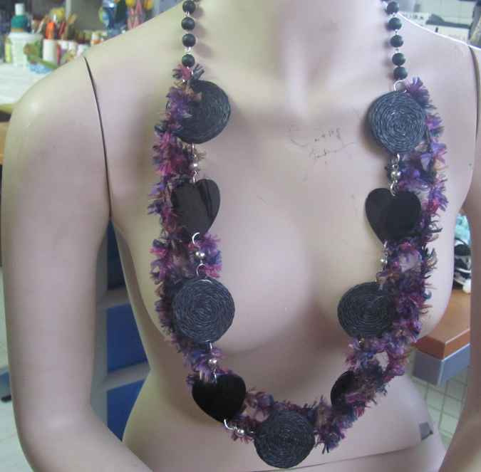 large image of art item: accessory – necklace colorful discs black