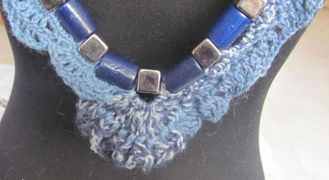 large image of art item: accessory – necklace shades of blue beads metallic