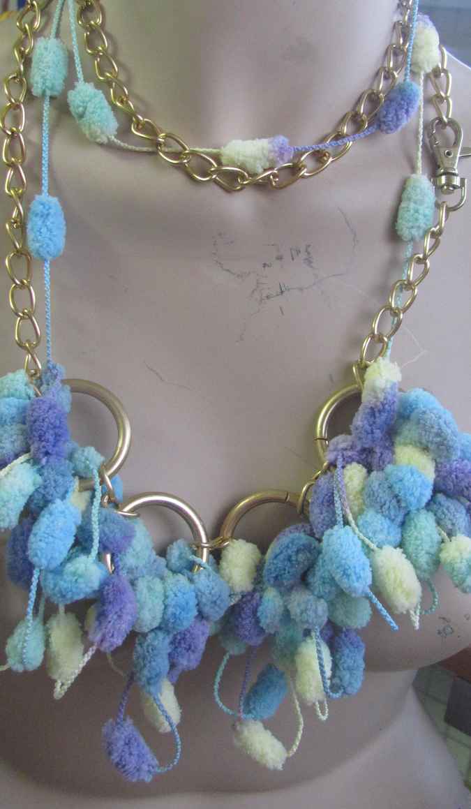 large image of art item: accessory – ponpons cyan golden chain and rings