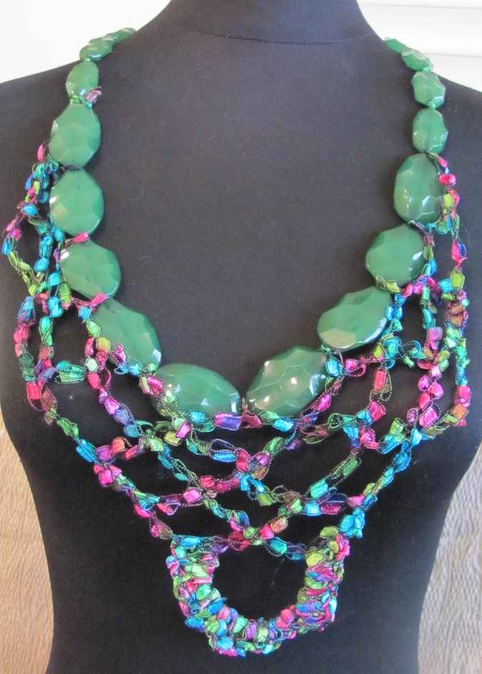 large image of art item: accessory – chestpiece necklace crochet beads green colorful