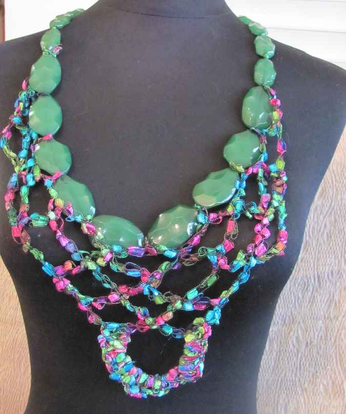 large image of art item: accessory – chestpiece necklace crochet beads green colorful