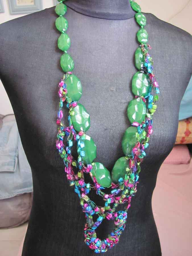 large image of art item: accessory – chestpiece necklace crochet beads green colorful