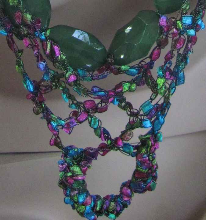 large image of art item: accessory – chestpiece necklace crochet beads green colorful