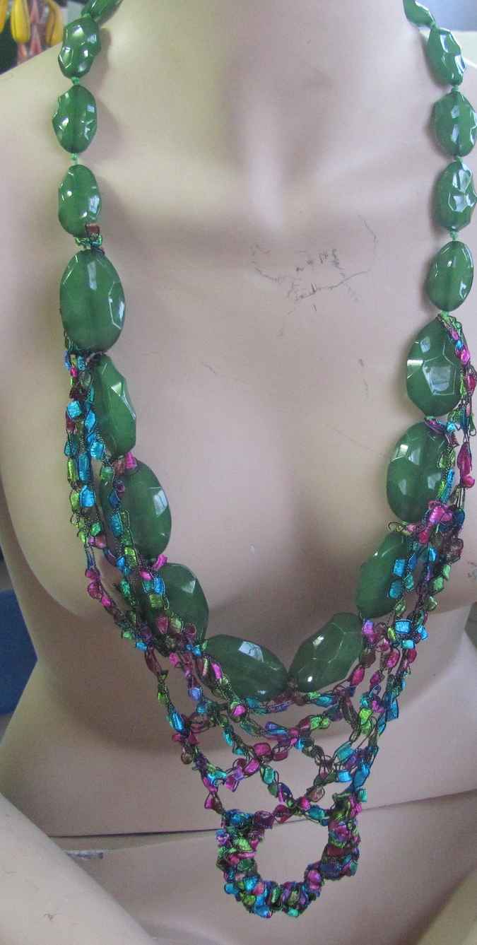 large image of art item: accessory – chestpiece necklace crochet beads green colorful