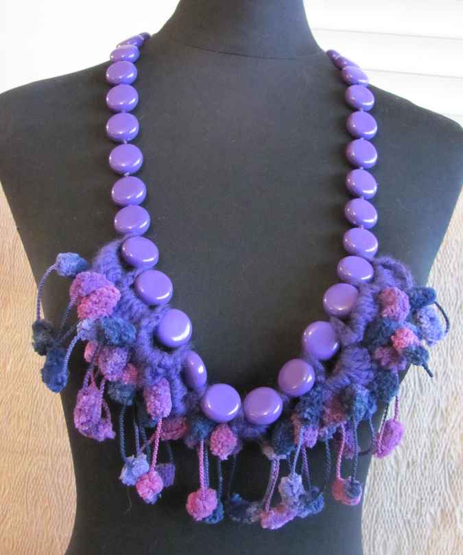 large image of art item: accessory – chestpiece necklace crochet beads purple