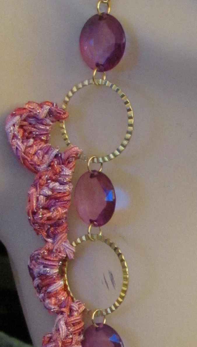 large image of art item: accessory – chestpiece necklace crochet pink rings gold