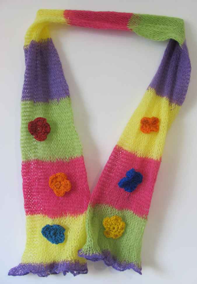 large image of art item: accessory – scarf green yellow pink purple