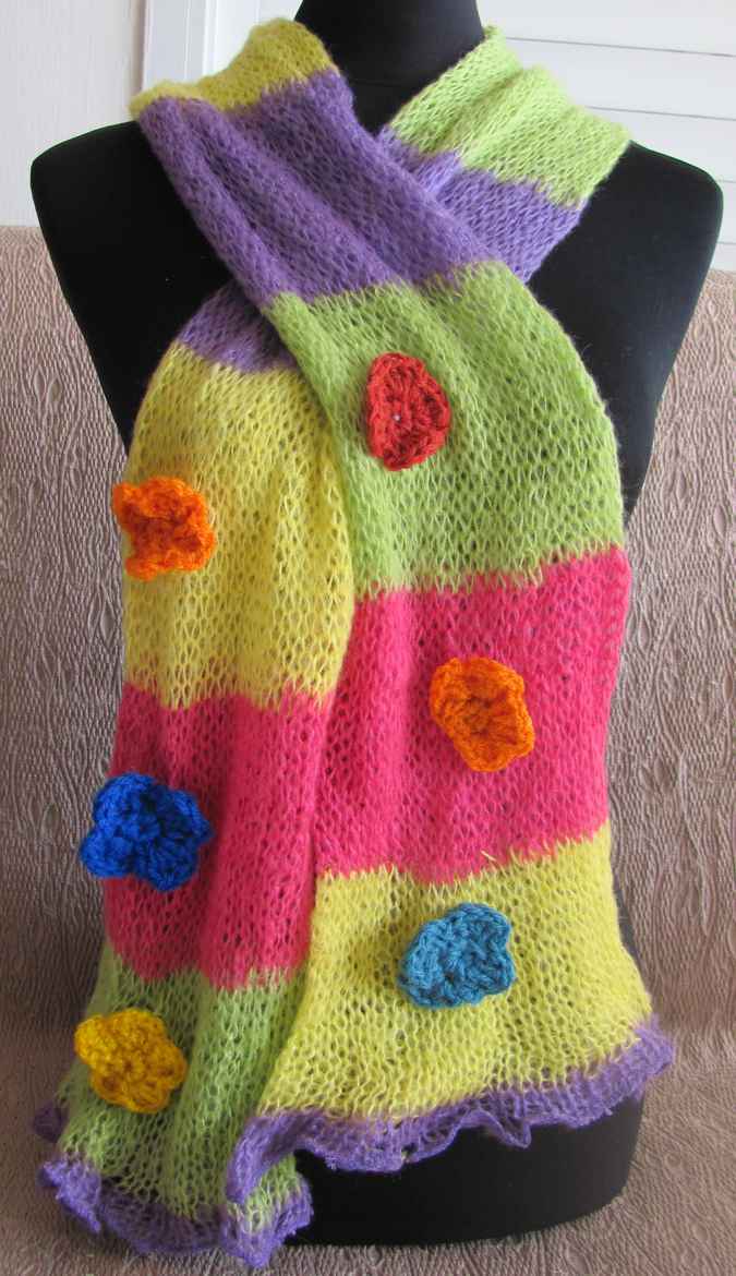 large image of art item: accessory – scarf green yellow pink purple