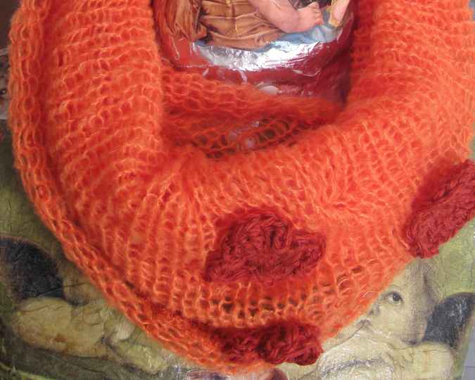 large image of art item: accessory – scarf orange flowers crochet red