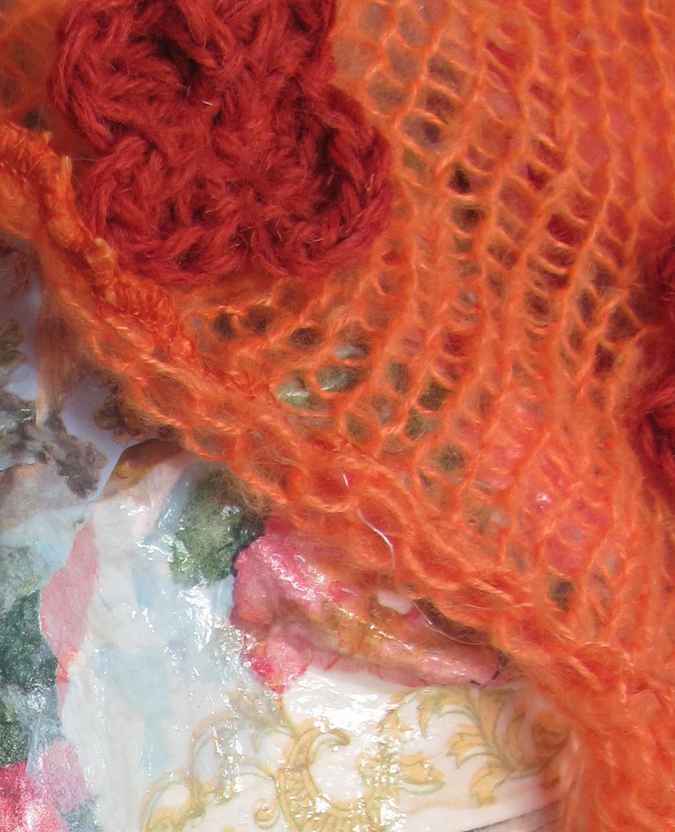 large image of art item: accessory – scarf orange flowers crochet red