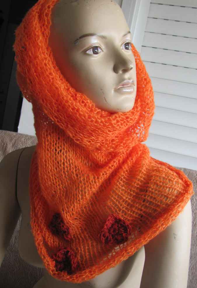 large image of art item: accessory – scarf orange flowers crochet red