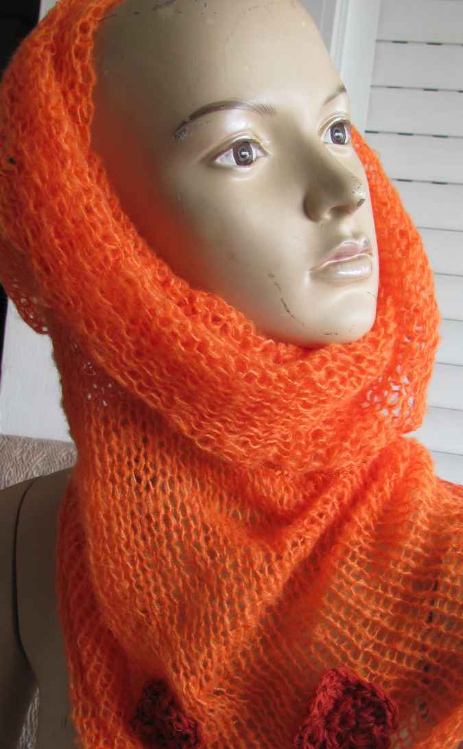 large image of art item: accessory – scarf orange flowers crochet red