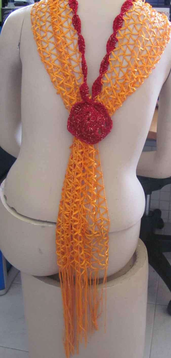 large image of art item: accessory – scarf net yellow red