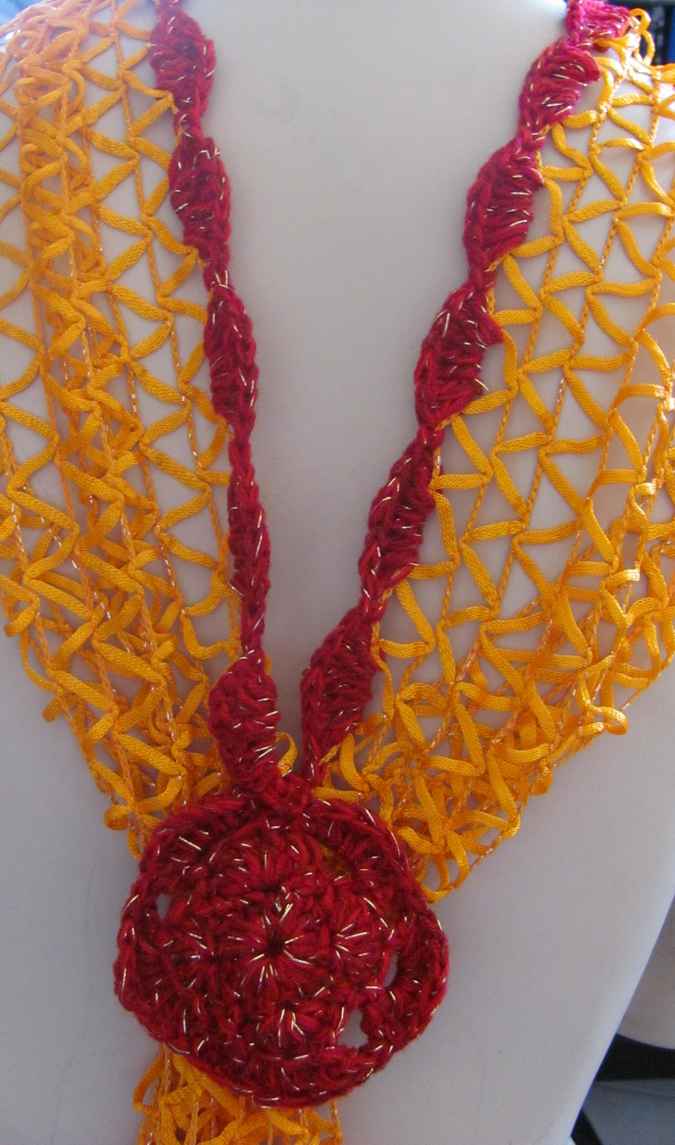 large image of art item: accessory – scarf net yellow red
