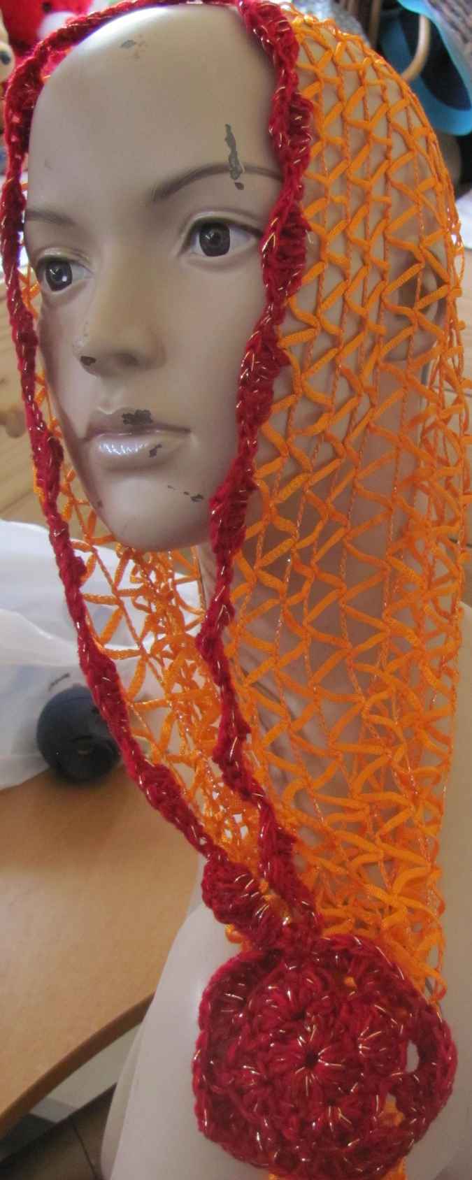 large image of art item: accessory – scarf net yellow red