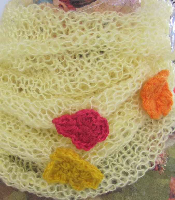 large image of art item: accessory – scarf yellow flowers crochet