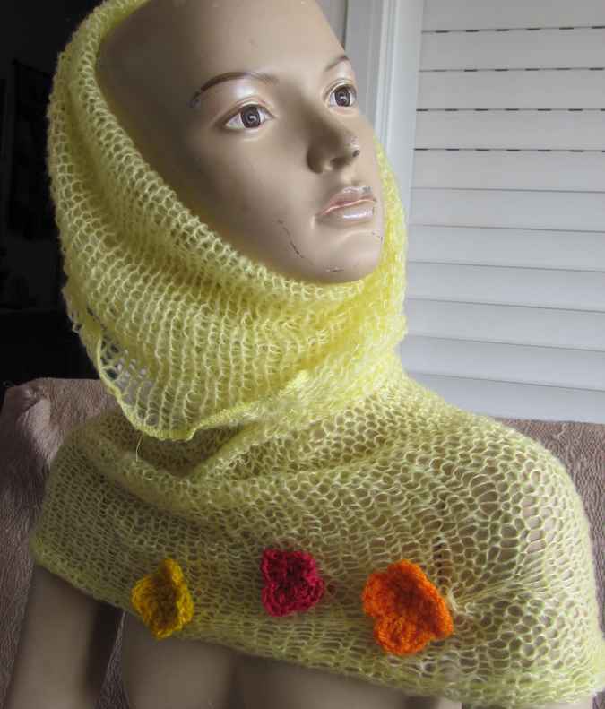 large image of art item: accessory – scarf yellow flowers crochet