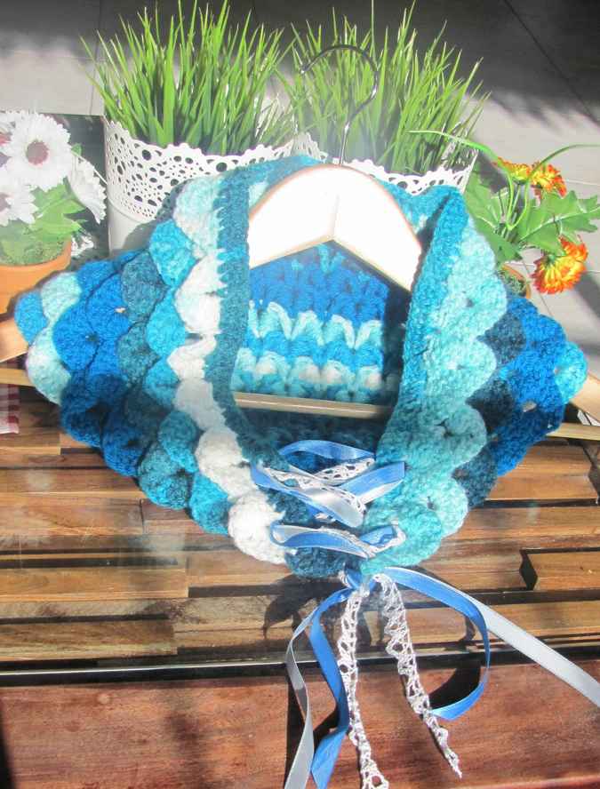 large image of art item: accessory – capelet crochet blue cyan white