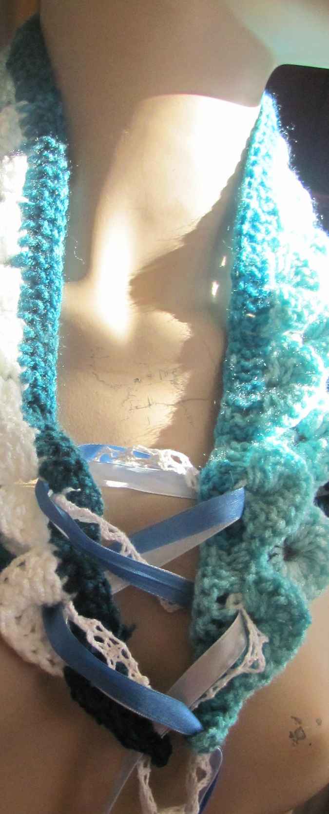 large image of art item: accessory – capelet crochet blue cyan white