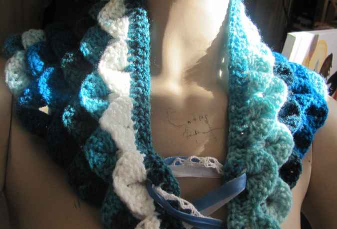 large image of art item: accessory – capelet crochet blue cyan white