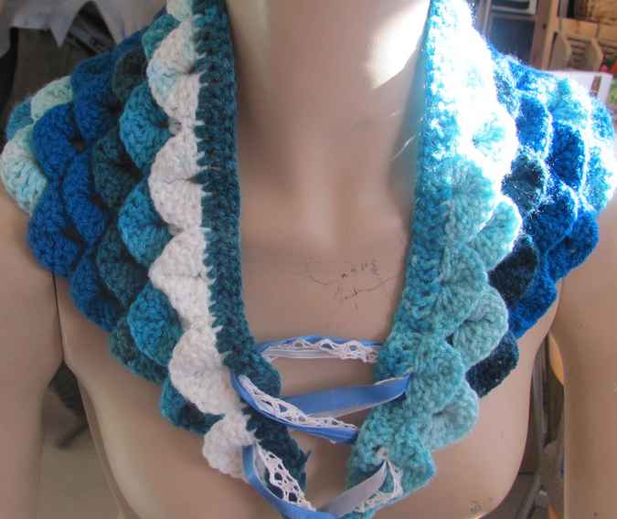large image of art item: accessory – capelet crochet blue cyan white