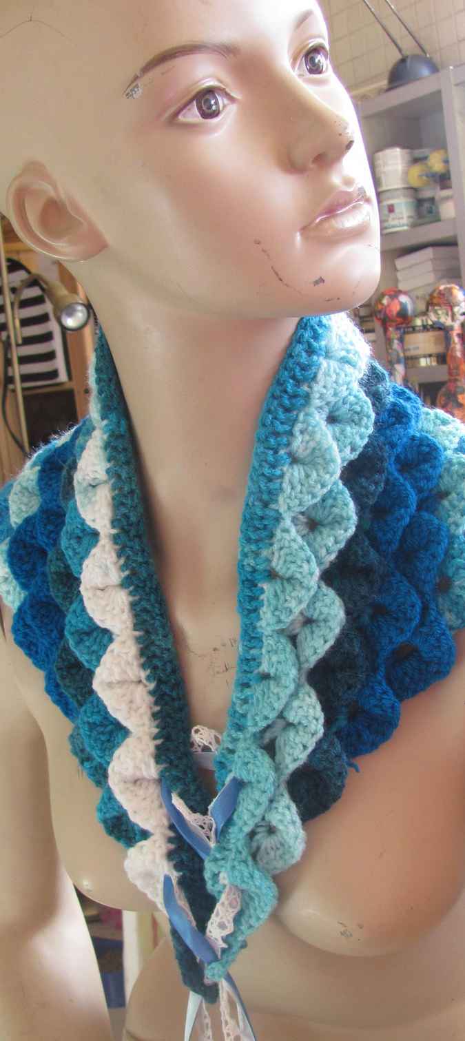 large image of art item: accessory – capelet crochet blue cyan white
