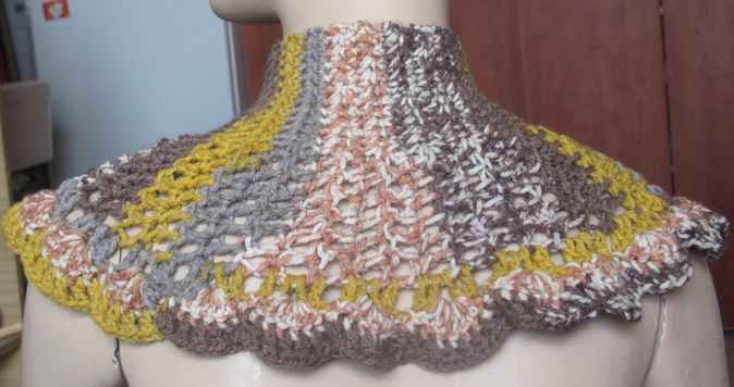 large image of art item: accessory – capelet crochet brown yellow ochre buttons