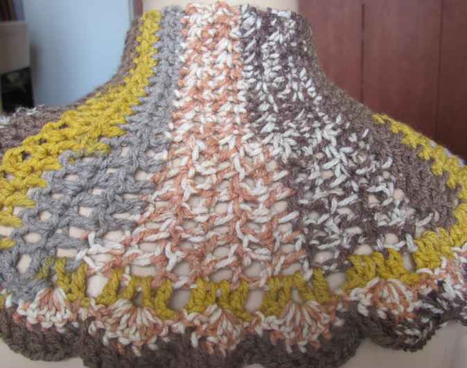 large image of art item: accessory – capelet crochet brown yellow ochre buttons